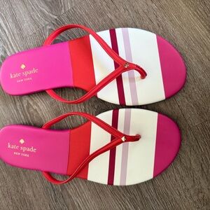 Kate Spade Vibrant Pink and Red Cabana Flip Flops